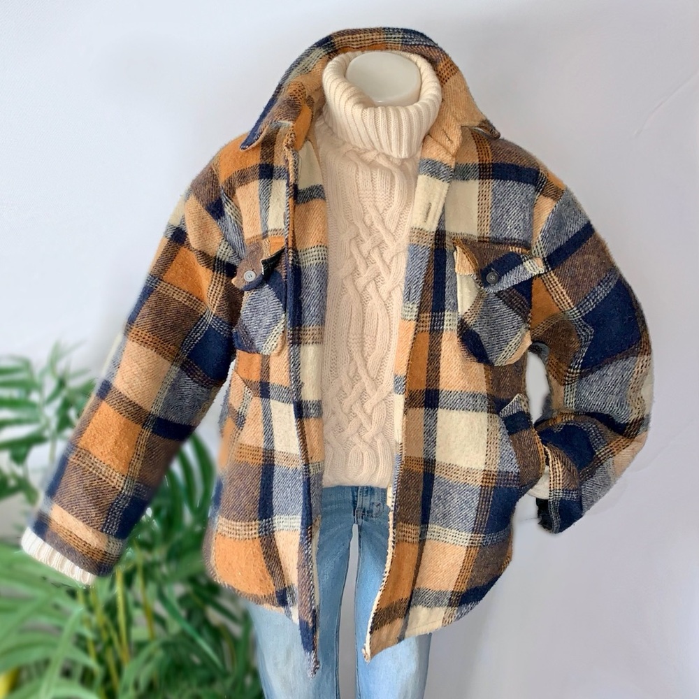 v i n t a g e :: Plaid Wool Lined Barn Coat Shacket Fleece - Picture 14 of 14